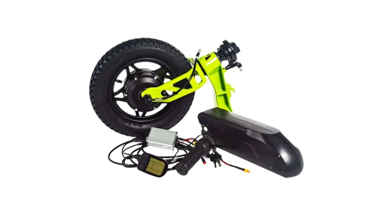 Electric bike conversion kit for disabled-access cycling, supports outdoor recreation by Community Interest Company, green/black parts.