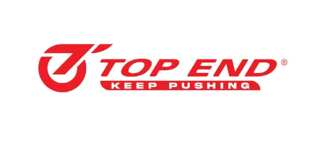 Red Top End logo: stylised T, "Top End" and "Keep Pushing" in bold red. Not-for-profit for disabled access to outdoor activities.
